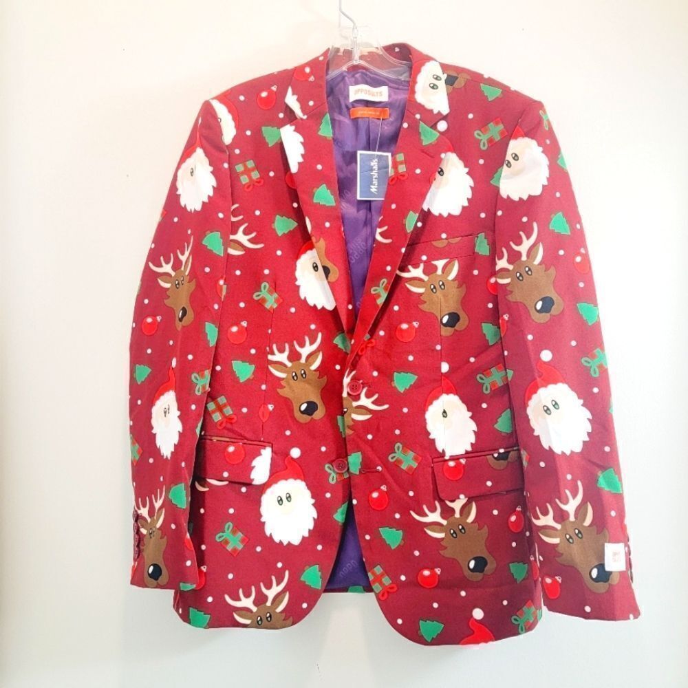 Opposuit Reindeer Santa Claus Holiday Ugly Christmas Blazer Size Small Size 36